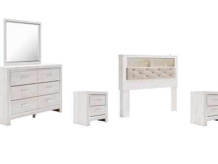 Altyra Queen Bookcase Headboard Bed with Mirrored Dresser and 2 Nightstands in White Online now