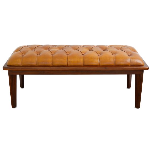 Arden Tan Leather Buttoned Bench Online