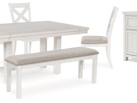 Robbinsdale Dining Table and 4 Chairs and Bench with Storage in Antique White Fashion