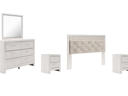 Altyra King Panel Headboard Bed with Mirrored Dresser and 2 Nightstands in White For Cheap