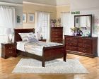 Alisdair Twin Sleigh Bed with Mirrored Dresser, Chest and Nightstand in Reddish Brown For Discount