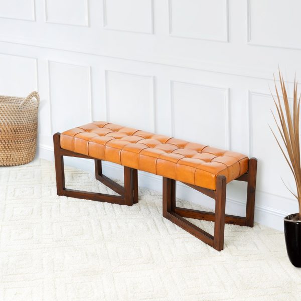 Riley Tan Leather Bench Discount