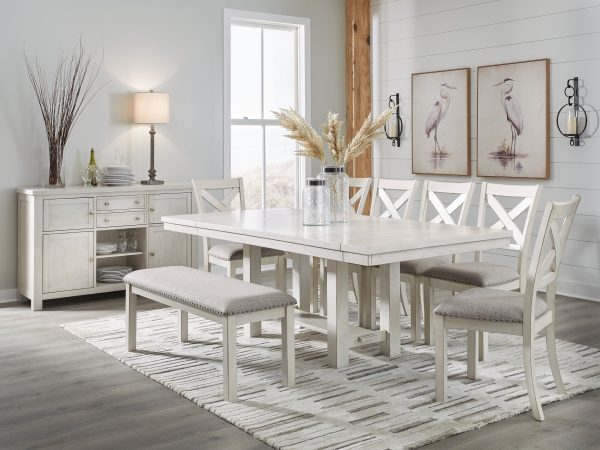 Robbinsdale Dining Table and 6 Chairs and Bench in Antique White Supply