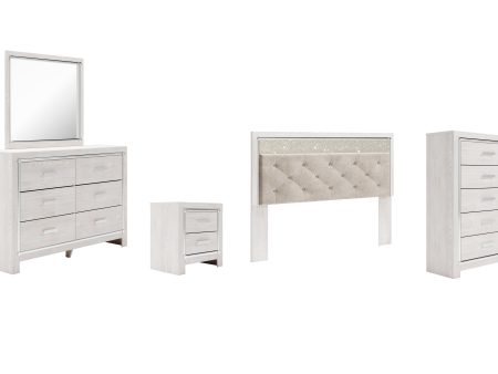 Altyra King Panel Headboard Bed with Mirrored Dresser, Chest and Nightstand in White Supply