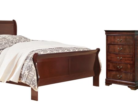 Alisdair California King Sleigh Bed with Mirrored Dresser, Chest and Nightstand in Reddish Brown For Discount