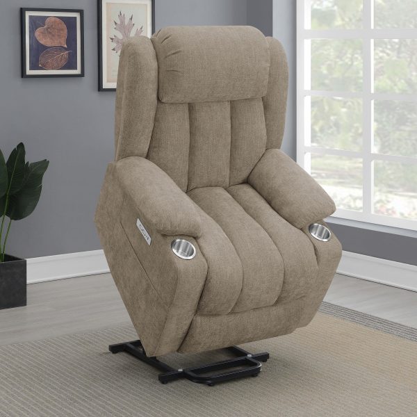 Houston Upholstered Power Lift Recliner Chair Camel For Discount