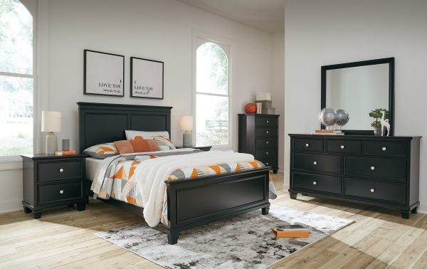 Lanolee Full Panel Bed with Mirrored Dresser, Chest and 2 Nightstands in Black Sale