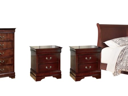 Alisdair King Sleigh Bed with Mirrored Dresser, Chest and 2 Nightstands in Reddish Brown For Cheap