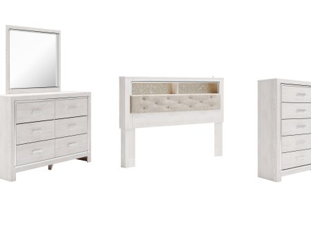 Altyra King Bookcase Headboard Bed with Mirrored Dresser and Chest in White Online