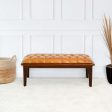 Arden Tan Leather Buttoned Bench Online