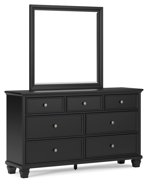 Lanolee Full Panel Bed with Mirrored Dresser, Chest and 2 Nightstands in Black Sale