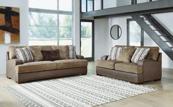 Alesbury Sofa and Loveseat in Chocolate Online Sale