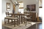 Moriville Grayish Brown Counter Height Dining Table with 4 Barstools, Bench, and Server Discount