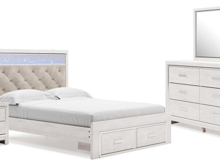 Altyra Queen Upholstered Storage Bed with Mirrored Dresser and Nightstand in White Online