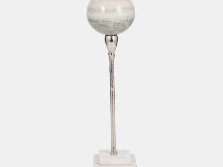 Glass, 17  Votive Holder W Marble Stand, Sage silv Online now