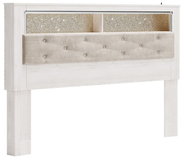 Altyra King Bookcase Headboard Bed with Mirrored Dresser in White Sale