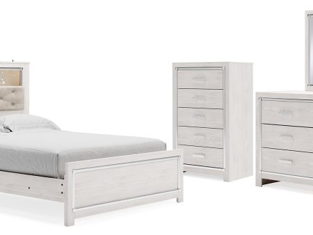 Altyra Queen Panel Bookcase Bed with Mirrored Dresser and Chest in White Online