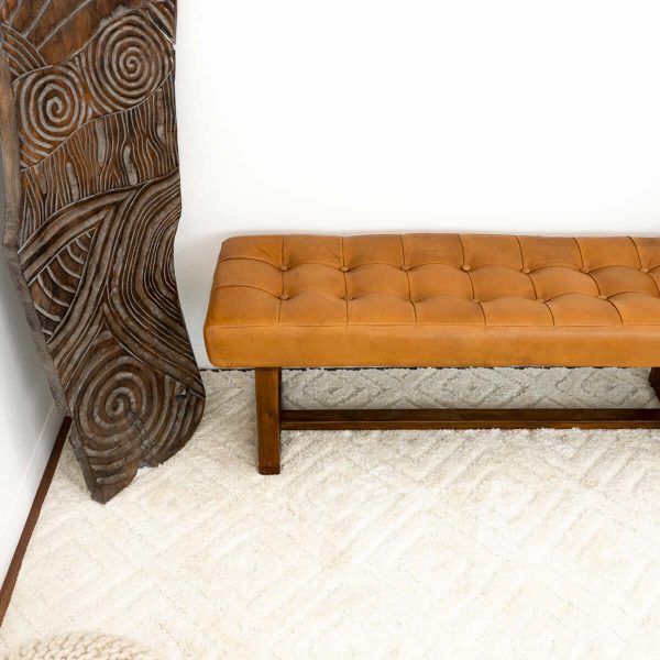 Cameron Tan Leather Bench For Sale