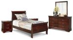 Alisdair Twin Sleigh Bed with Mirrored Dresser and 2 Nightstands in Reddish Brown on Sale