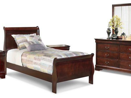 Alisdair Twin Sleigh Bed with Mirrored Dresser and 2 Nightstands in Reddish Brown on Sale