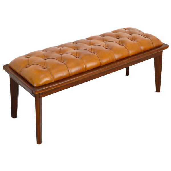 Arden Tan Leather Buttoned Bench Online