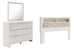 Altyra King Bookcase Headboard Bed with Mirrored Dresser in White Sale