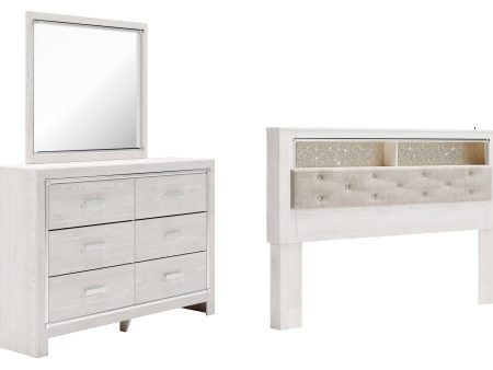 Altyra King Bookcase Headboard Bed with Mirrored Dresser in White Sale