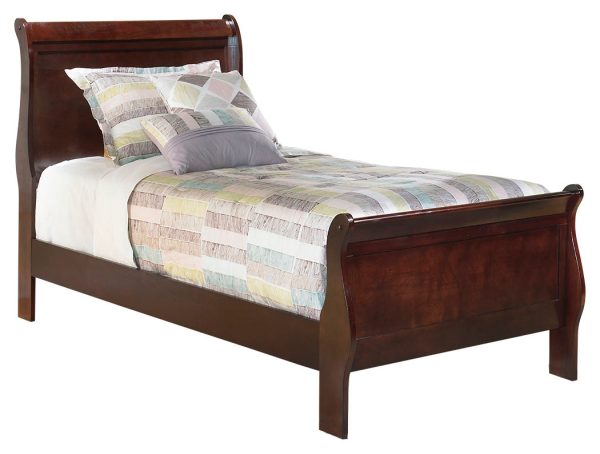 Alisdair Twin Sleigh Bed with Mirrored Dresser, Chest and Nightstand in Reddish Brown For Discount