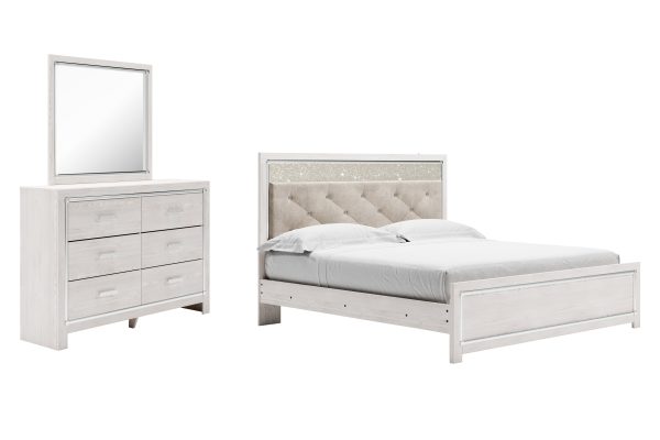 Altyra King Panel Bed with Mirrored Dresser in White For Discount