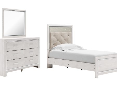 Altyra Twin Panel Bed with Mirrored Dresser in White Fashion