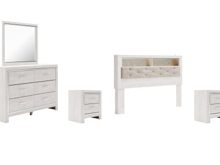 Altyra King Bookcase Headboard Bed with Mirrored Dresser and 2 Nightstands in White Discount