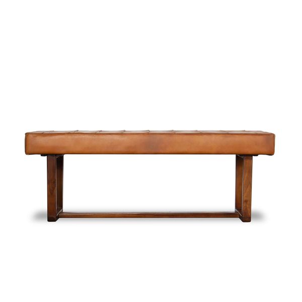 Cameron Tan Leather Bench For Sale