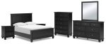 Lanolee Full Panel Bed with Mirrored Dresser, Chest and 2 Nightstands in Black Sale