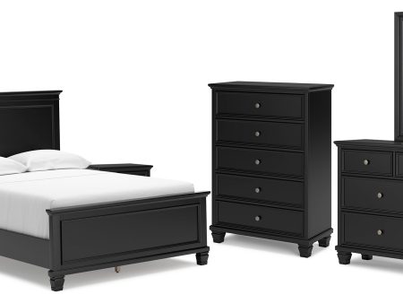 Lanolee Full Panel Bed with Mirrored Dresser, Chest and 2 Nightstands in Black Sale