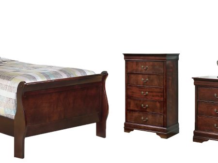 Alisdair Twin Sleigh Bed with Mirrored Dresser and Chest in Reddish Brown Cheap