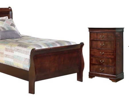 Alisdair Twin Sleigh Bed with Mirrored Dresser, Chest and Nightstand in Reddish Brown For Discount