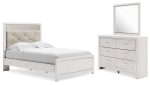 Altyra Full Panel Bed with Mirrored Dresser in White For Discount