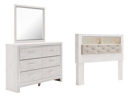 Altyra Queen Bookcase Headboard Bed with Mirrored Dresser in White Online now