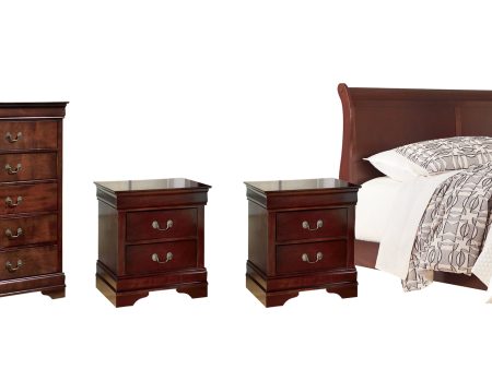 Alisdair California King Sleigh Bed with Mirrored Dresser, Chest and 2 Nightstands in Reddish Brown on Sale