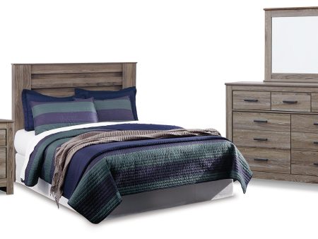 Zelen Queen Panel Headboard with Mirrored Dresser and Nightstand in Warm Gray Online