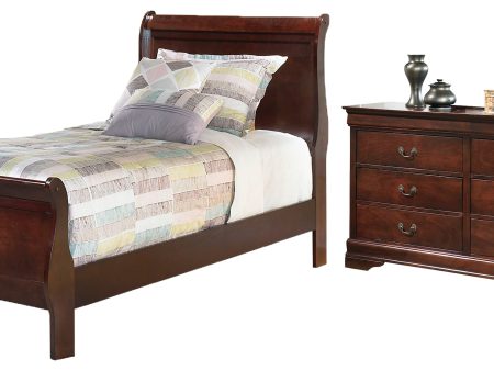 Alisdair Twin Sleigh Bed with Dresser in Reddish Brown For Discount