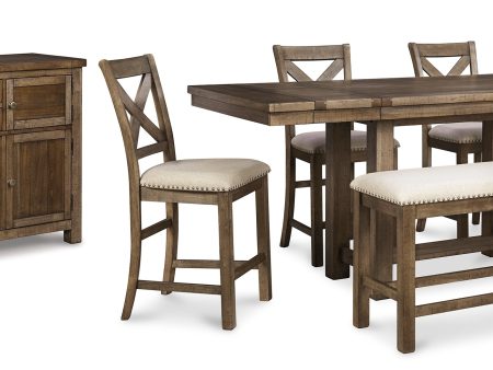 Moriville Grayish Brown Counter Height Dining Table with 4 Barstools, Bench, and Server Discount