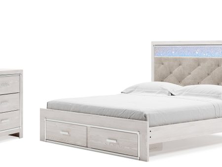 Altyra King Upholstered Storage Bed with Mirrored Dresser and Nightstand in White Online now