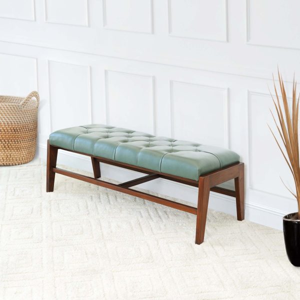 Hera Green Leather Buttoned Bench Fashion