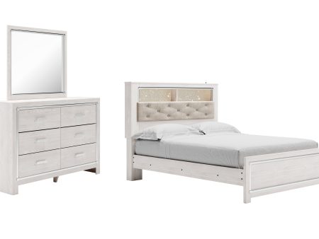 Altyra Queen Panel Bookcase Bed with Mirrored Dresser in White Online Sale